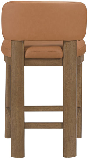 Meridian Furniture Paloma Art Deco Vegan Leather Counter Stool with Sculpted Wood Frame for Kitchen Islands Cognac Style B 88055Cognac-C