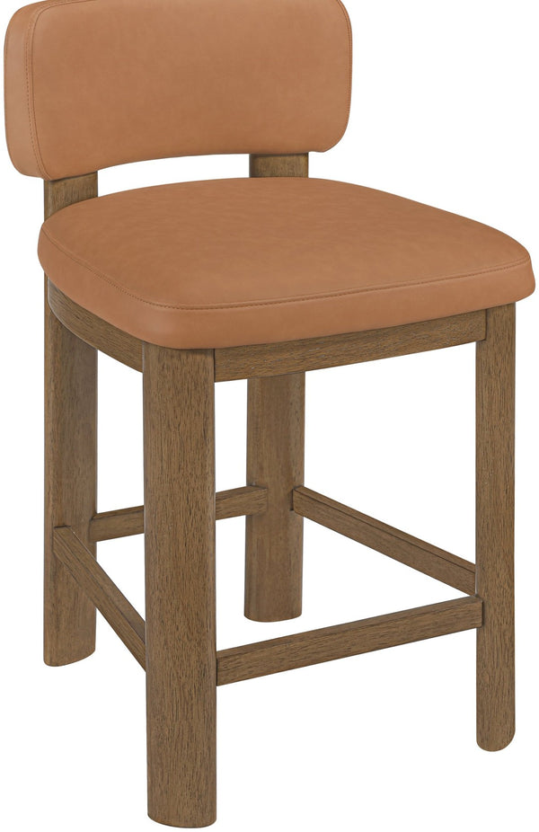 Meridian Furniture Paloma Art Deco Vegan Leather Counter Stool with Sculpted Wood Frame for Kitchen Islands Cognac Style B 88055Cognac-C