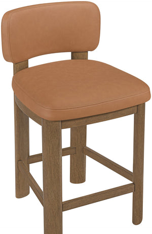 Meridian Furniture Paloma Art Deco Vegan Leather Counter Stool with Sculpted Wood Frame for Kitchen Islands Cognac Style B 88055Cognac-C