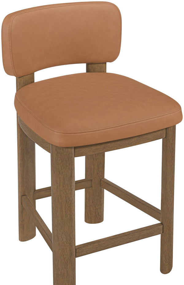 Meridian Furniture Paloma Art Deco Vegan Leather Counter Stool with Sculpted Wood Frame for Kitchen Islands Cognac Style B 88055Cognac-C