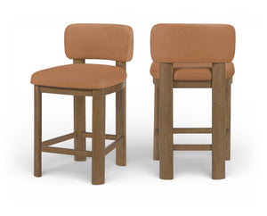 Meridian Furniture Paloma Art Deco Vegan Leather Counter Stool with Sculpted Wood Frame for Kitchen Islands Cognac Style B 88055Cognac-C
