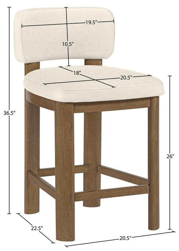 Meridian Furniture Paloma Art Deco Vegan Leather Counter Stool with Sculpted Wood Frame for Kitchen Islands Cream Style B 88055Cream-C