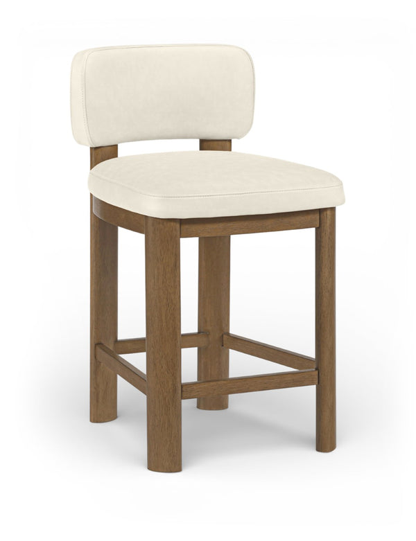 Meridian Furniture Paloma Art Deco Vegan Leather Counter Stool with Sculpted Wood Frame for Kitchen Islands Cream Style B 88055Cream-C