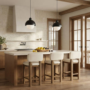 Meridian Furniture Paloma Art Deco Vegan Leather Counter Stool with Sculpted Wood Frame for Kitchen Islands Cream Style B 88055Cream-C