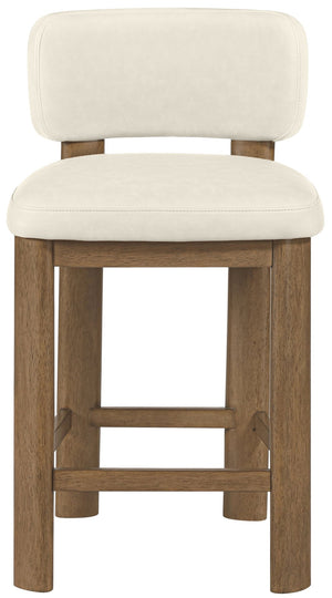 Meridian Furniture Paloma Art Deco Vegan Leather Counter Stool with Sculpted Wood Frame for Kitchen Islands Cream Style B 88055Cream-C