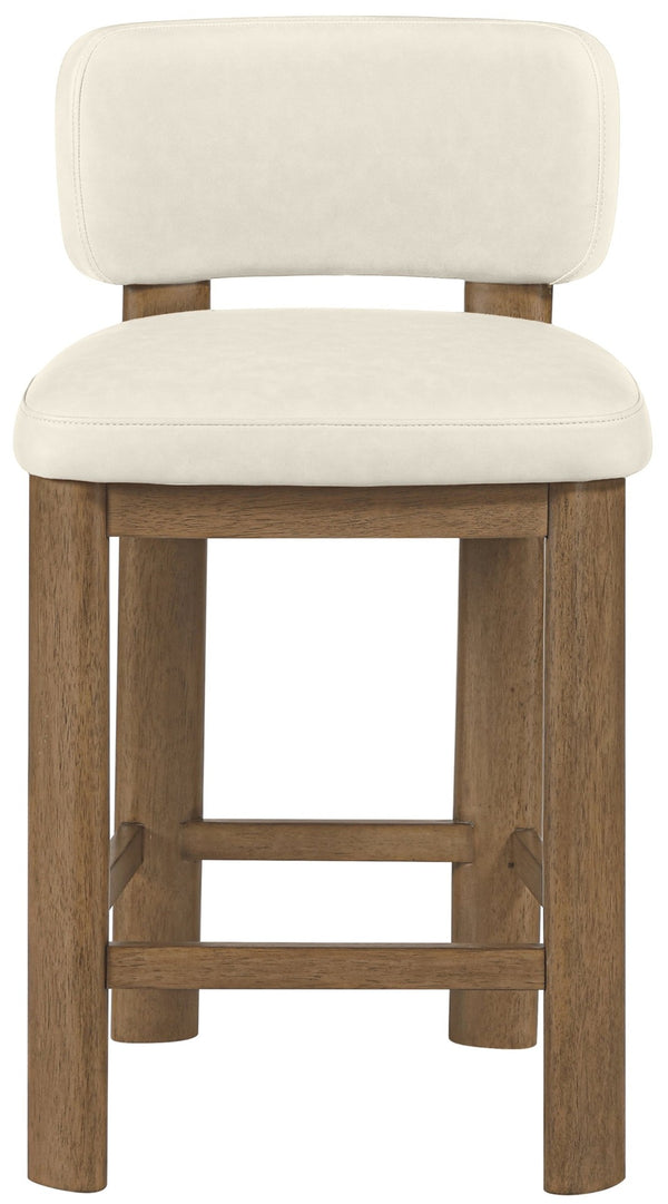 Meridian Furniture Paloma Art Deco Vegan Leather Counter Stool with Sculpted Wood Frame for Kitchen Islands Cream Style B 88055Cream-C