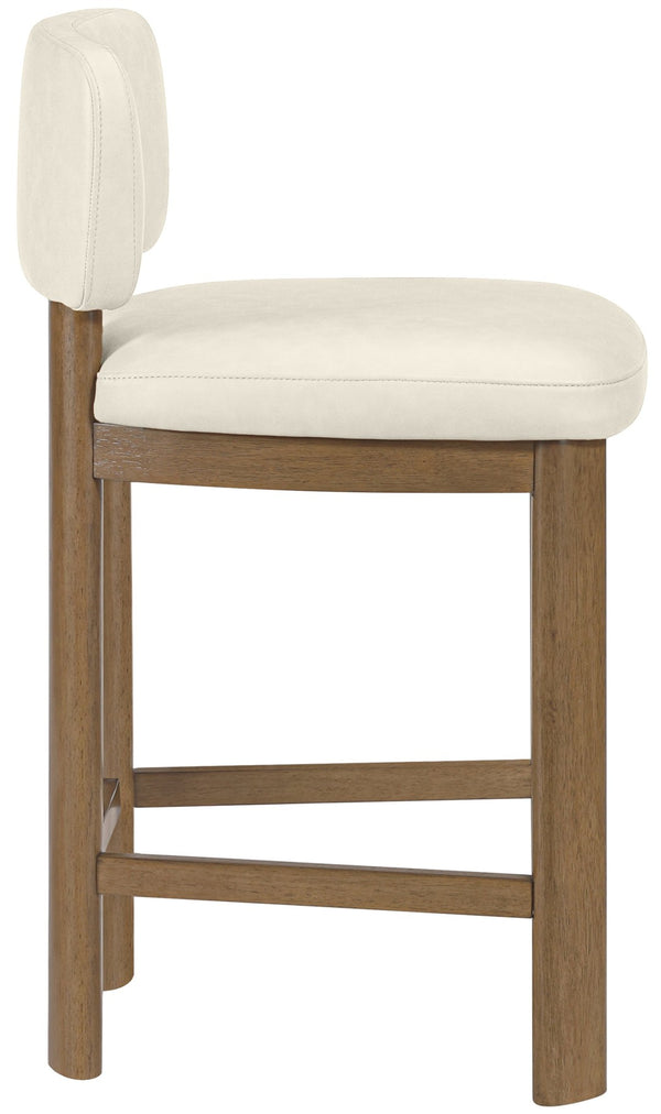 Meridian Furniture Paloma Art Deco Vegan Leather Counter Stool with Sculpted Wood Frame for Kitchen Islands Cream Style B 88055Cream-C