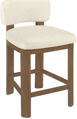 Meridian Furniture Paloma Art Deco Vegan Leather Counter Stool with Sculpted Wood Frame for Kitchen Islands Cream Style B 88055Cream-C