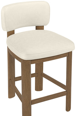 Meridian Furniture Paloma Art Deco Vegan Leather Counter Stool with Sculpted Wood Frame for Kitchen Islands Cream Style B 88055Cream-C