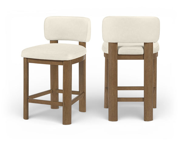 Meridian Furniture Paloma Art Deco Vegan Leather Counter Stool with Sculpted Wood Frame for Kitchen Islands Cream Style B 88055Cream-C
