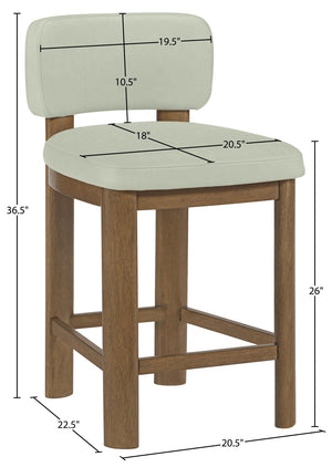 Meridian Furniture Paloma Art Deco Vegan Leather Counter Stool with Sculpted Wood Frame for Kitchen Islands Mint Style B 88055Mint-C