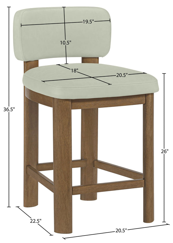 Meridian Furniture Paloma Art Deco Vegan Leather Counter Stool with Sculpted Wood Frame for Kitchen Islands Mint Style B 88055Mint-C