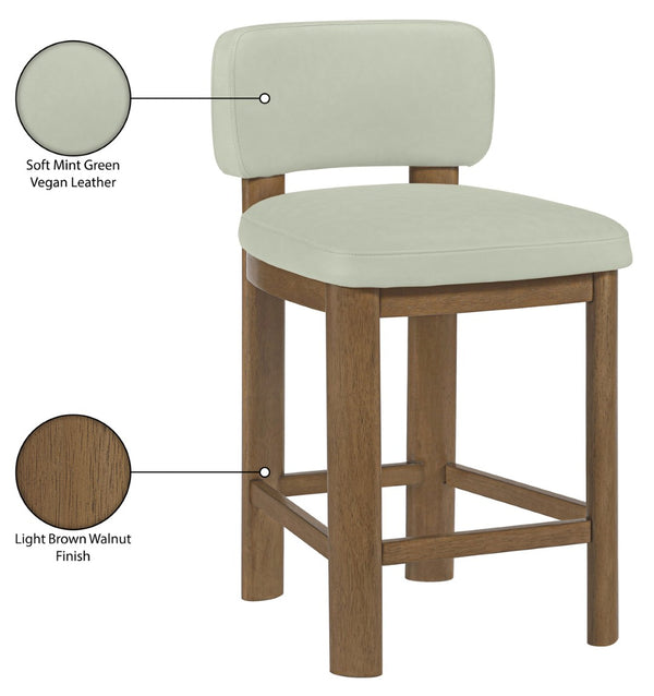 Meridian Furniture Paloma Art Deco Vegan Leather Counter Stool with Sculpted Wood Frame for Kitchen Islands Mint Style B 88055Mint-C