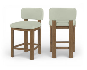 Meridian Furniture Paloma Art Deco Vegan Leather Counter Stool with Sculpted Wood Frame for Kitchen Islands Mint Style B 88055Mint-C