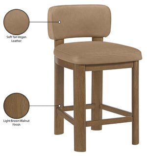 Meridian Furniture Paloma Art Deco Vegan Leather Counter Stool with Sculpted Wood Frame for Kitchen Islands Tan Style B 88055Tan-C