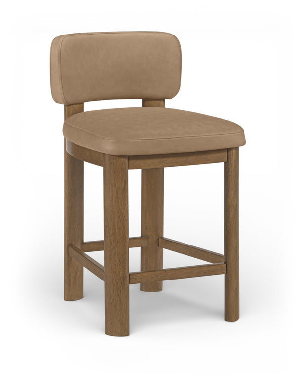 Meridian Furniture Paloma Art Deco Vegan Leather Counter Stool with Sculpted Wood Frame for Kitchen Islands Tan Style B 88055Tan-C