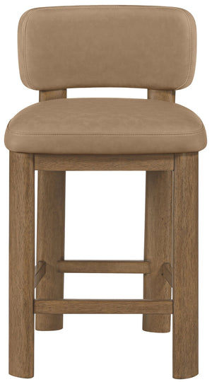 Meridian Furniture Paloma Art Deco Vegan Leather Counter Stool with Sculpted Wood Frame for Kitchen Islands Tan Style B 88055Tan-C