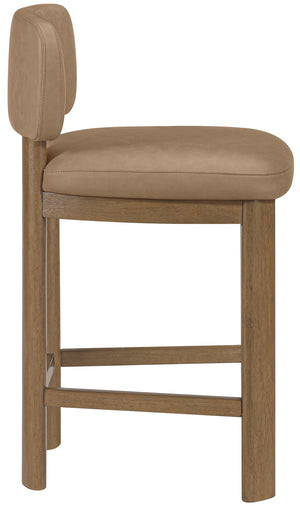 Meridian Furniture Paloma Art Deco Vegan Leather Counter Stool with Sculpted Wood Frame for Kitchen Islands Tan Style B 88055Tan-C