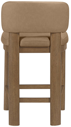 Meridian Furniture Paloma Art Deco Vegan Leather Counter Stool with Sculpted Wood Frame for Kitchen Islands Tan Style B 88055Tan-C