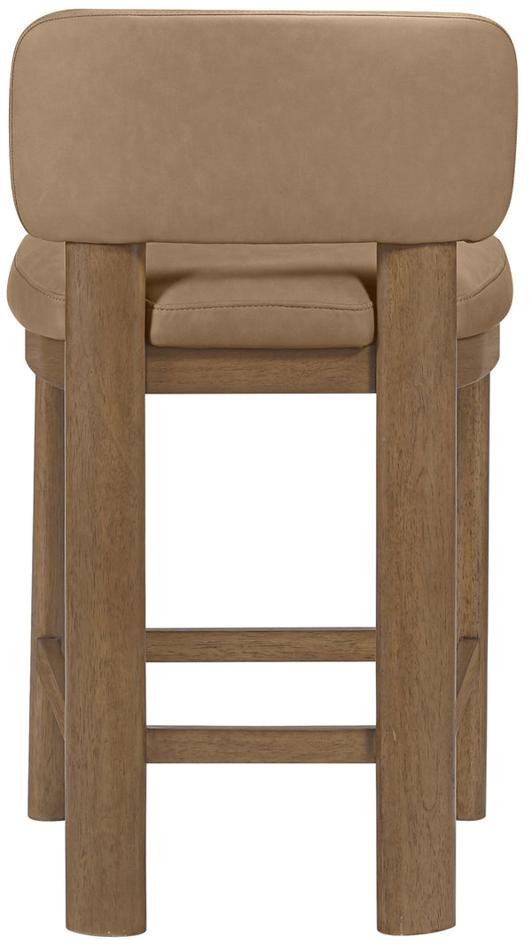 Meridian Furniture Paloma Art Deco Vegan Leather Counter Stool with Sculpted Wood Frame for Kitchen Islands Tan Style B 88055Tan-C