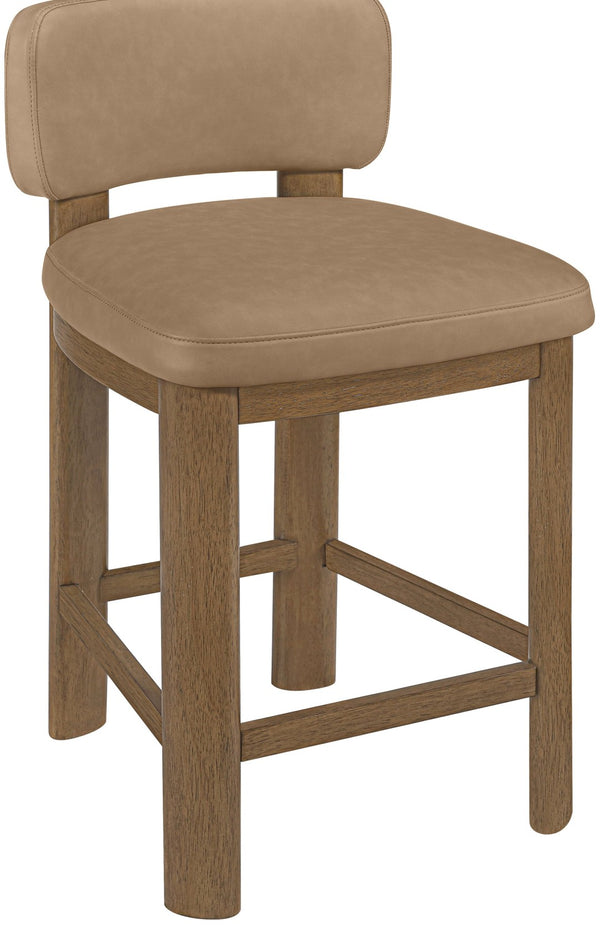 Meridian Furniture Paloma Art Deco Vegan Leather Counter Stool with Sculpted Wood Frame for Kitchen Islands Tan Style B 88055Tan-C