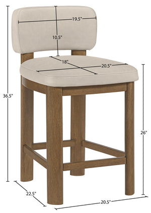 Meridian Furniture Paloma Art Deco Vegan Leather Counter Stool with Sculpted Wood Frame for Kitchen Islands Taupe Style B 88055Taupe-C
