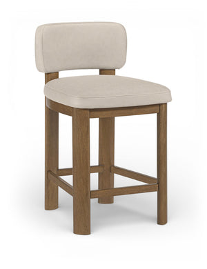 Meridian Furniture Paloma Art Deco Vegan Leather Counter Stool with Sculpted Wood Frame for Kitchen Islands Taupe Style B 88055Taupe-C