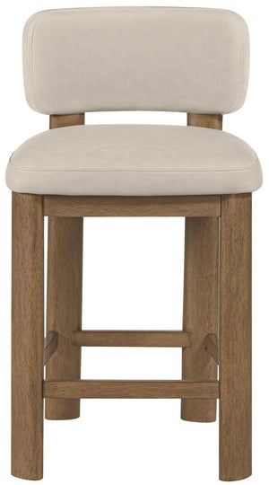Meridian Furniture Paloma Art Deco Vegan Leather Counter Stool with Sculpted Wood Frame for Kitchen Islands Taupe Style B 88055Taupe-C