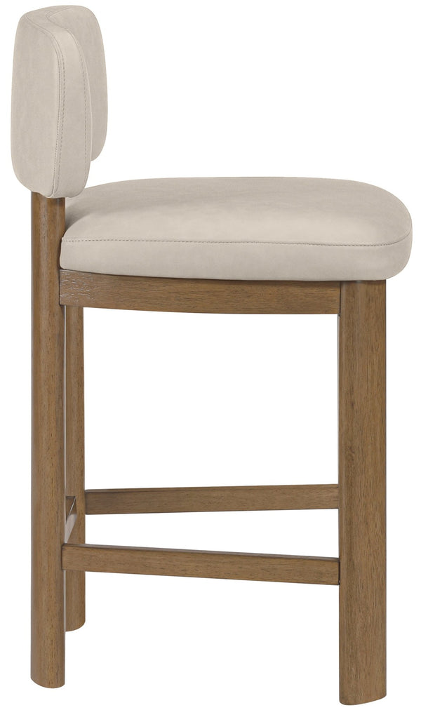 Meridian Furniture Paloma Art Deco Vegan Leather Counter Stool with Sculpted Wood Frame for Kitchen Islands Taupe Style B 88055Taupe-C
