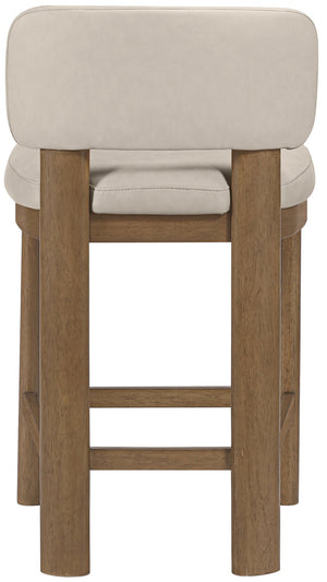 Meridian Furniture Paloma Art Deco Vegan Leather Counter Stool with Sculpted Wood Frame for Kitchen Islands Taupe Style B 88055Taupe-C