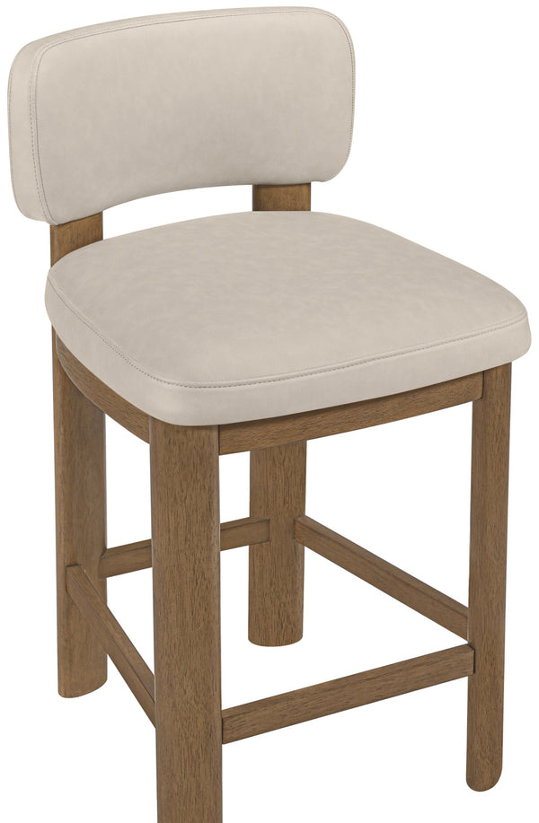 Meridian Furniture Paloma Art Deco Vegan Leather Counter Stool with Sculpted Wood Frame for Kitchen Islands Taupe Style B 88055Taupe-C