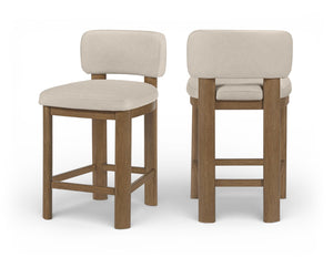Meridian Furniture Paloma Art Deco Vegan Leather Counter Stool with Sculpted Wood Frame for Kitchen Islands Taupe Style B 88055Taupe-C