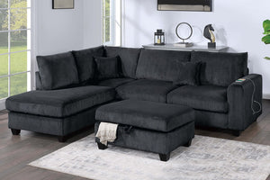 English Elm Modern Corduroy 3 Piece Sectional with Usb Charging Port and Storage Ottoman B011S02185