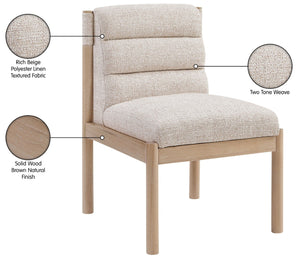 Meridian Furniture Eloura Art Deco Upholstered Dining Chair Woven Linen Blend Hardwood Frame Refined Style Beige 88058 88058Beige-C