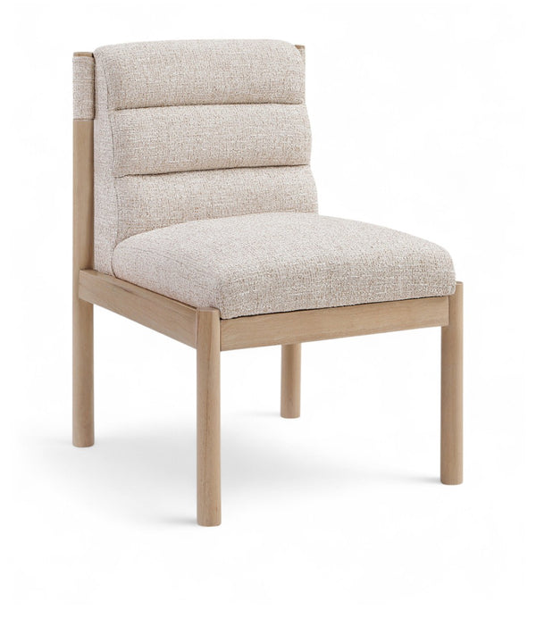 Meridian Furniture Eloura Art Deco Upholstered Dining Chair Woven Linen Blend Hardwood Frame Refined Style Beige 88058 88058Beige-C