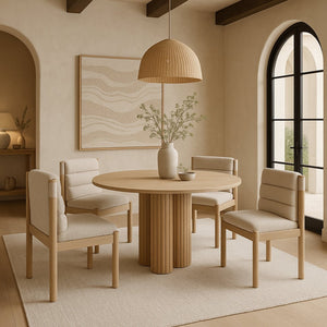 Meridian Furniture Eloura Art Deco Upholstered Dining Chair Woven Linen Blend Hardwood Frame Refined Style Beige 88058 88058Beige-C