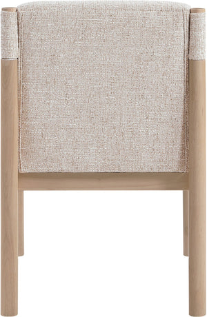 Meridian Furniture Eloura Art Deco Upholstered Dining Chair Woven Linen Blend Hardwood Frame Refined Style Beige 88058 88058Beige-C