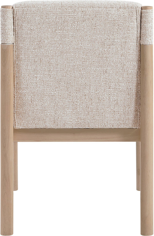Meridian Furniture Eloura Art Deco Upholstered Dining Chair Woven Linen Blend Hardwood Frame Refined Style Beige 88058 88058Beige-C