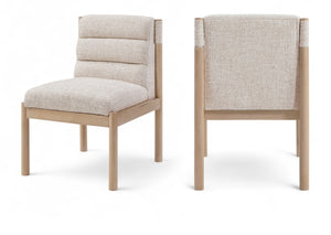 Meridian Furniture Eloura Art Deco Upholstered Dining Chair Woven Linen Blend Hardwood Frame Refined Style Beige 88058 88058Beige-C