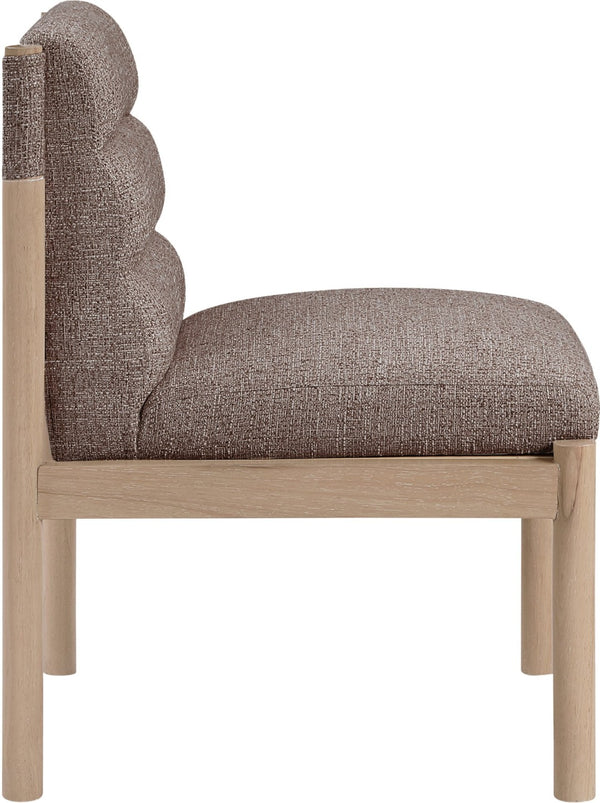 Meridian Furniture Eloura Art Deco Upholstered Dining Chair Woven Linen Blend Hardwood Frame Refined Style Brown 88058 88058Brown-C