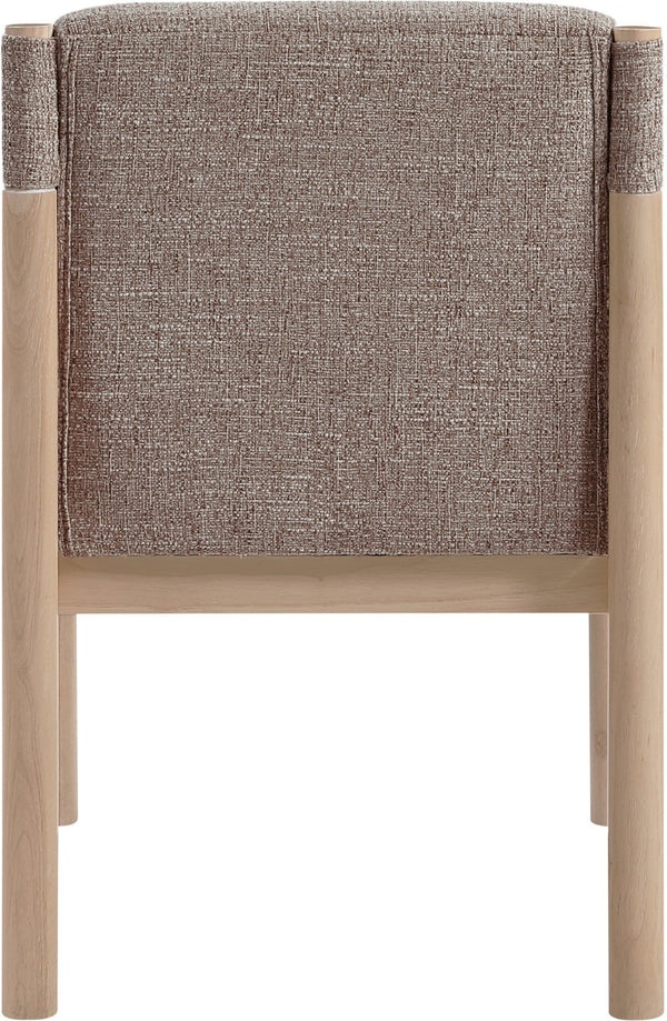 Meridian Furniture Eloura Art Deco Upholstered Dining Chair Woven Linen Blend Hardwood Frame Refined Style Brown 88058 88058Brown-C
