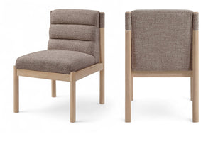 Meridian Furniture Eloura Art Deco Upholstered Dining Chair Woven Linen Blend Hardwood Frame Refined Style Brown 88058 88058Brown-C