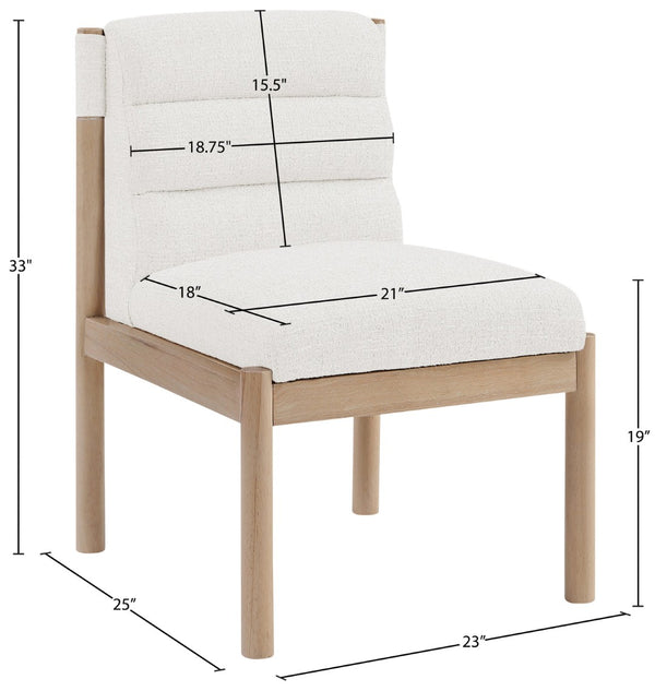 Meridian Furniture Eloura Art Deco Upholstered Dining Chair Woven Linen Blend Hardwood Frame Refined Style Cream 88058 88058Cream-C