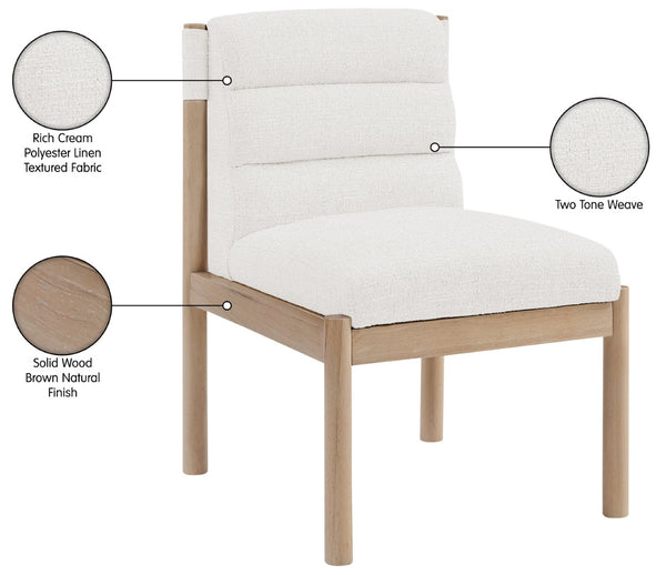 Meridian Furniture Eloura Art Deco Upholstered Dining Chair Woven Linen Blend Hardwood Frame Refined Style Cream 88058 88058Cream-C