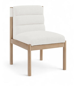 Meridian Furniture Eloura Art Deco Upholstered Dining Chair Woven Linen Blend Hardwood Frame Refined Style Cream 88058 88058Cream-C