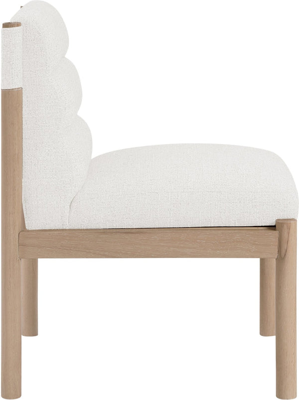 Meridian Furniture Eloura Art Deco Upholstered Dining Chair Woven Linen Blend Hardwood Frame Refined Style Cream 88058 88058Cream-C