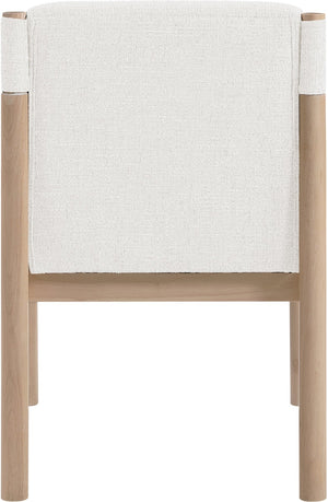 Meridian Furniture Eloura Art Deco Upholstered Dining Chair Woven Linen Blend Hardwood Frame Refined Style Cream 88058 88058Cream-C
