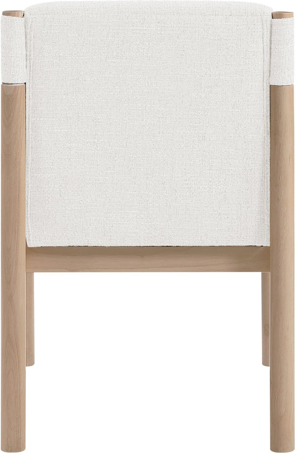 Meridian Furniture Eloura Art Deco Upholstered Dining Chair Woven Linen Blend Hardwood Frame Refined Style Cream 88058 88058Cream-C