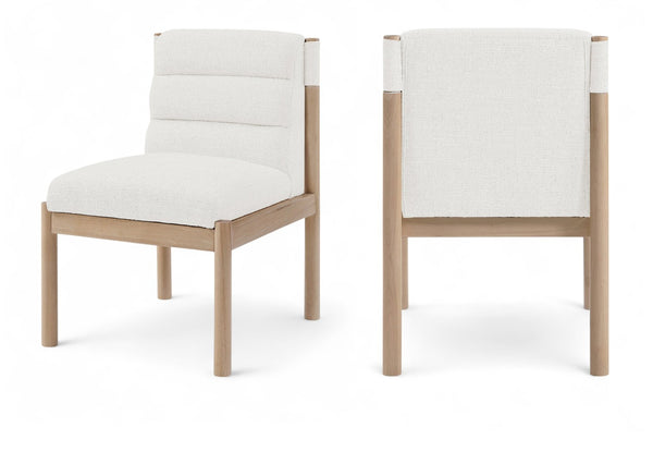 Meridian Furniture Eloura Art Deco Upholstered Dining Chair Woven Linen Blend Hardwood Frame Refined Style Cream 88058 88058Cream-C