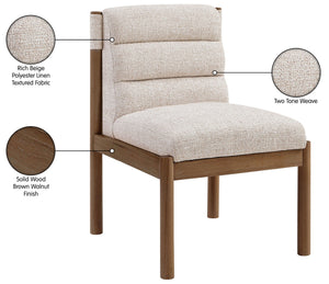 Meridian Furniture Eloura Art Deco Upholstered Dining Chair Woven Linen Blend Hardwood Frame Refined Style Beige 88059 88059Beige-C